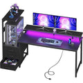 Aodk Gaming Desk W/Pc Showcase Stand, 59" Reversible, Rgb Led, Black | Elevated Stand Fits Lian Li O11, Hyte Y60. Triple Drawers Hide Cables, Controllers, Clutter.Your Build Deserves To Be Seen.