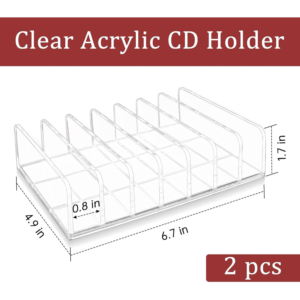 2 Pcs Clear Acrylic Cd Holder, Dvd/Cd Display Rack & Cd Storage Box & Vinyl Record Storage Stand Holds Up To 14 Standard Cd Cases For Media Shelf Storage And Organization
