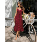 Brovave Women'S 2026 Summer Casual Boho Sundress Polka Dot Spaghetti Strap V Neck Flowy Midi Dresses