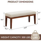 43.5'' Linen Bedroom Bench, Upholstered End Of Bed Bench, Padded Vintage Dining Bench, Entryway Bench With Solid Wood Legs, Kitchen, Living Room, Hallway, White