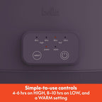 Bella 6.0 Qt Programmable Slow Cooker, Ceramic Nonstick Coating, Adjustable Temperature & Cooking Times, Dishwasher Safe Stoneware Pot & Tempered Glass Lid, Tangle Free Cord Wrap, Plum