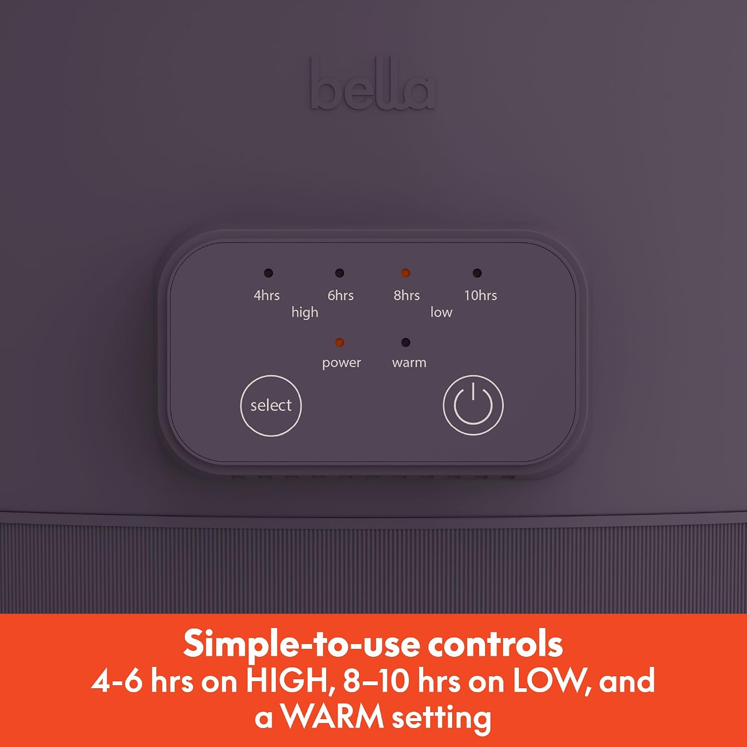 Bella 6.0 Qt Programmable Slow Cooker, Ceramic Nonstick Coating, Adjustable Temperature & Cooking Times, Dishwasher Safe Stoneware Pot & Tempered Glass Lid, Tangle Free Cord Wrap, Plum