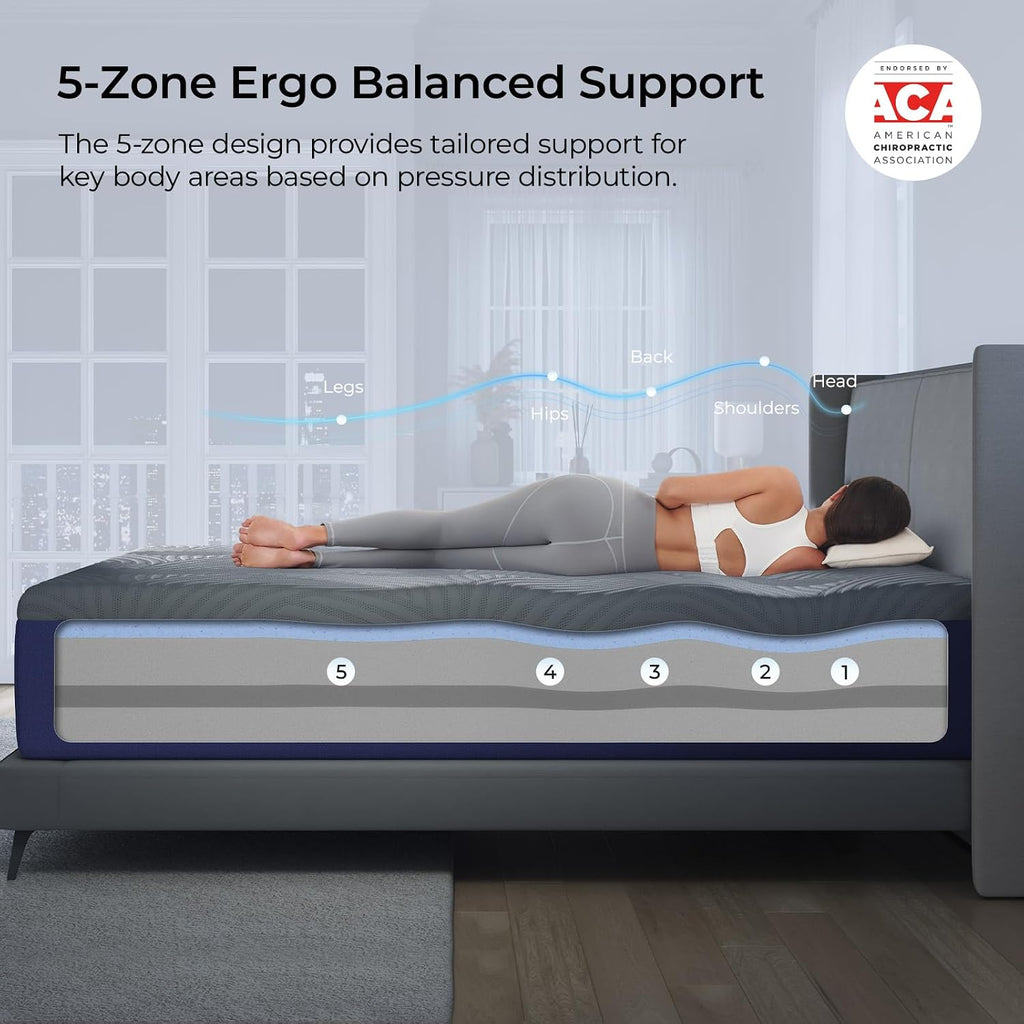 Sweetnight Coolnest 14 Inch King Size Mattress, Cooling King Memory Foam Mattress For Cool Night Sleep, 5-Zone Ergo Support For Pressure Relief, Medium, Certipur-Us Certified
