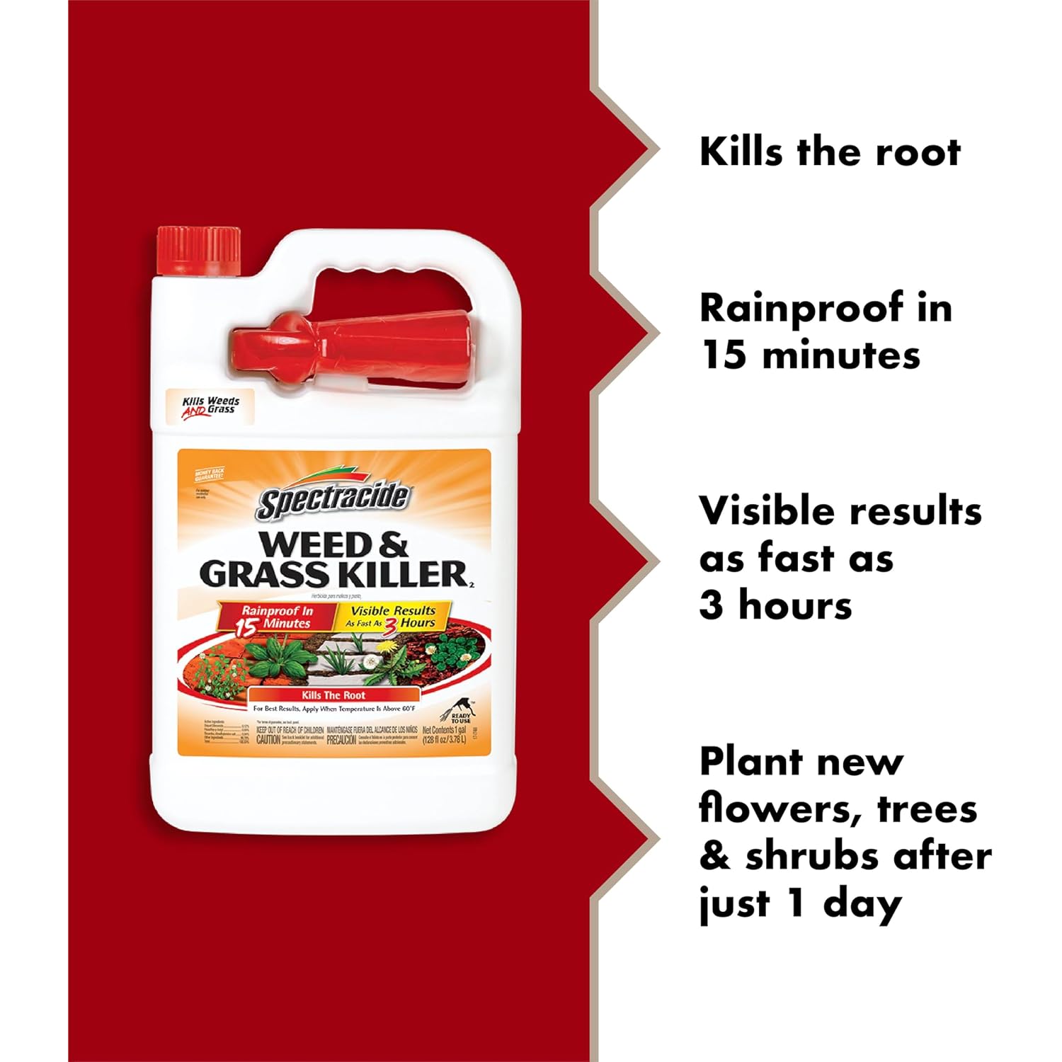 Spectracide Weed & Grass Killer, Use On Driveways, Walkways And Around Trees And Flower Beds, 1 Gallon (Rtu Spray)