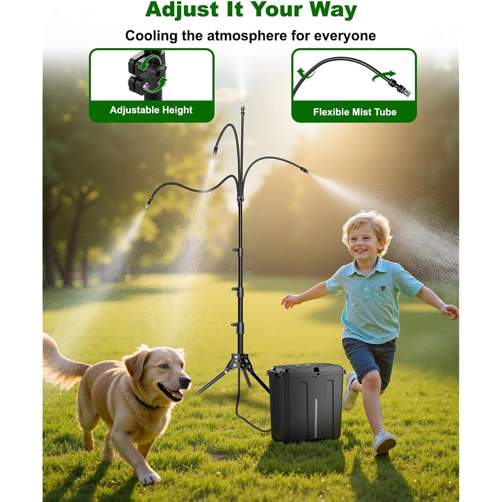 Portable Misting System With Stand, Water Cooling Misters Set For Outside Patio - 9L Bucket Built-In 10000Mah Battery & Pcs Pump & Timer For Outdoor, Canopy, Sport, Golf, Beach, Greenhouse, Camp