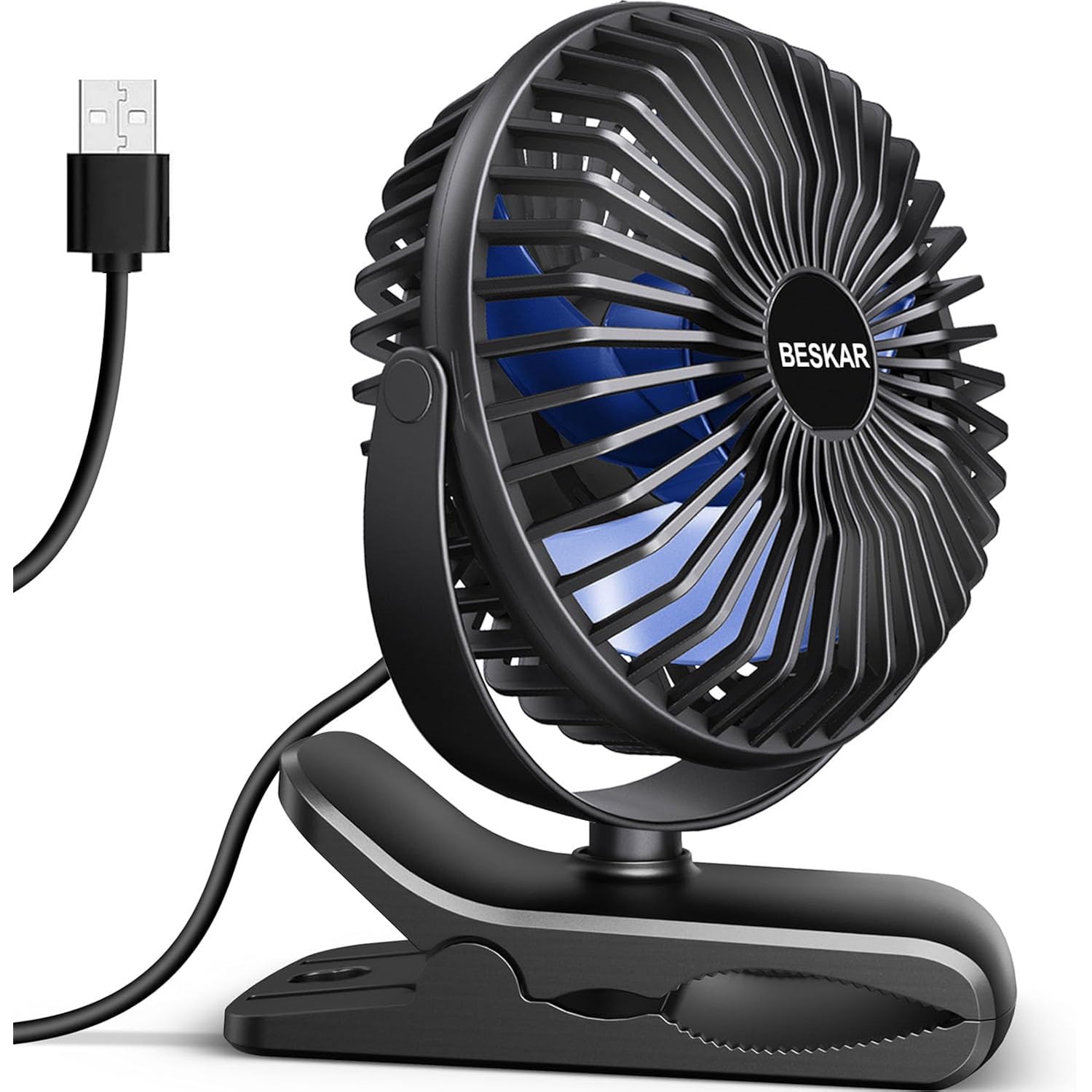 Beskar Usb Clip On Fan, Portable Small Desk Fan With Cord Powered | 3 Speeds Strong Airflow, Sturdy Clamp, Ultra Quiet Personal Cooling Fan For Office Dorm Bedroom Stroller