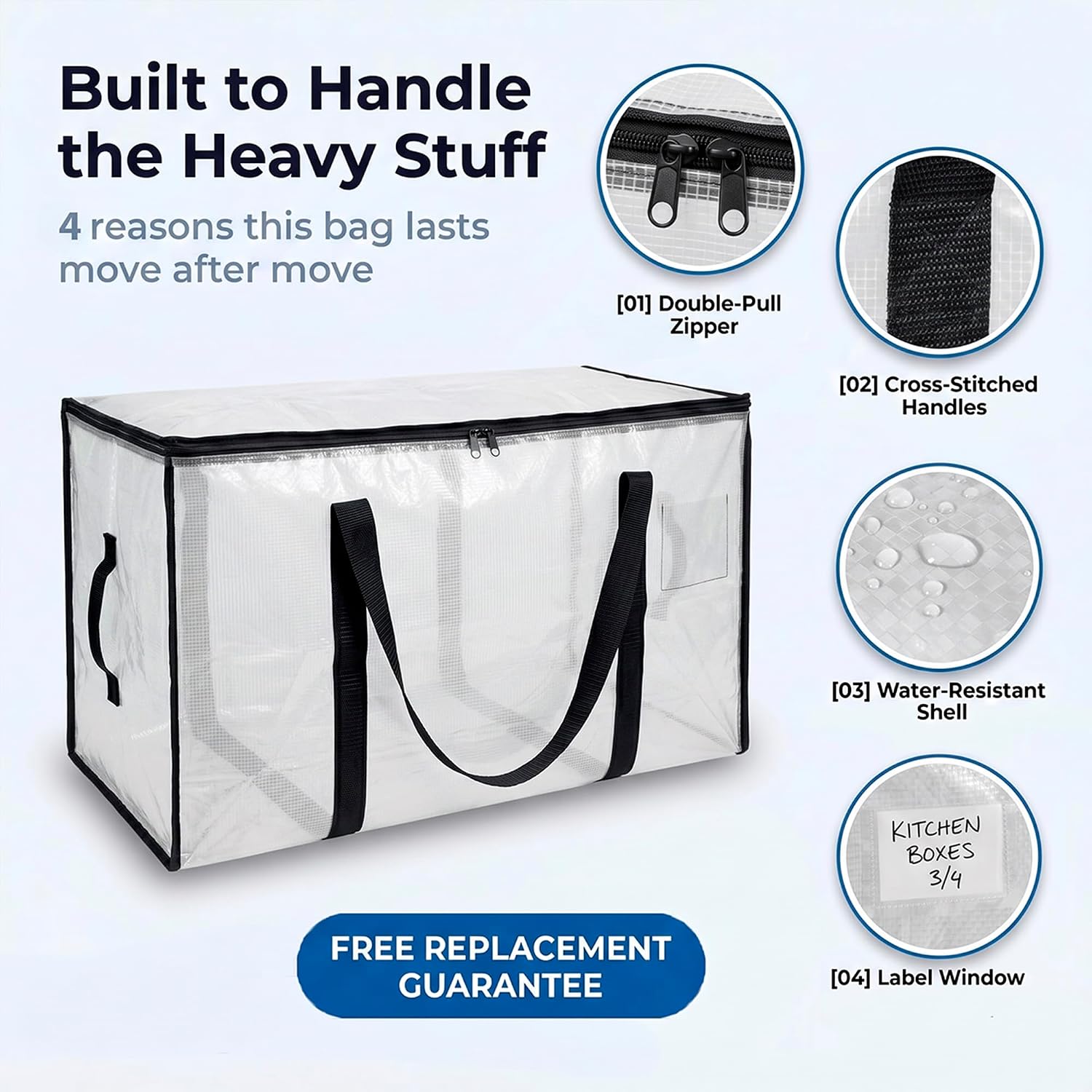 Clearspace Oversized Moving Bags Or Storage Bag – Large Moving Boxes With Backpack Straps, Zippers & Handles – Heavy-Duty Packing Bags For Moving, College Dorm, Christmas Decorations, 6 Pack