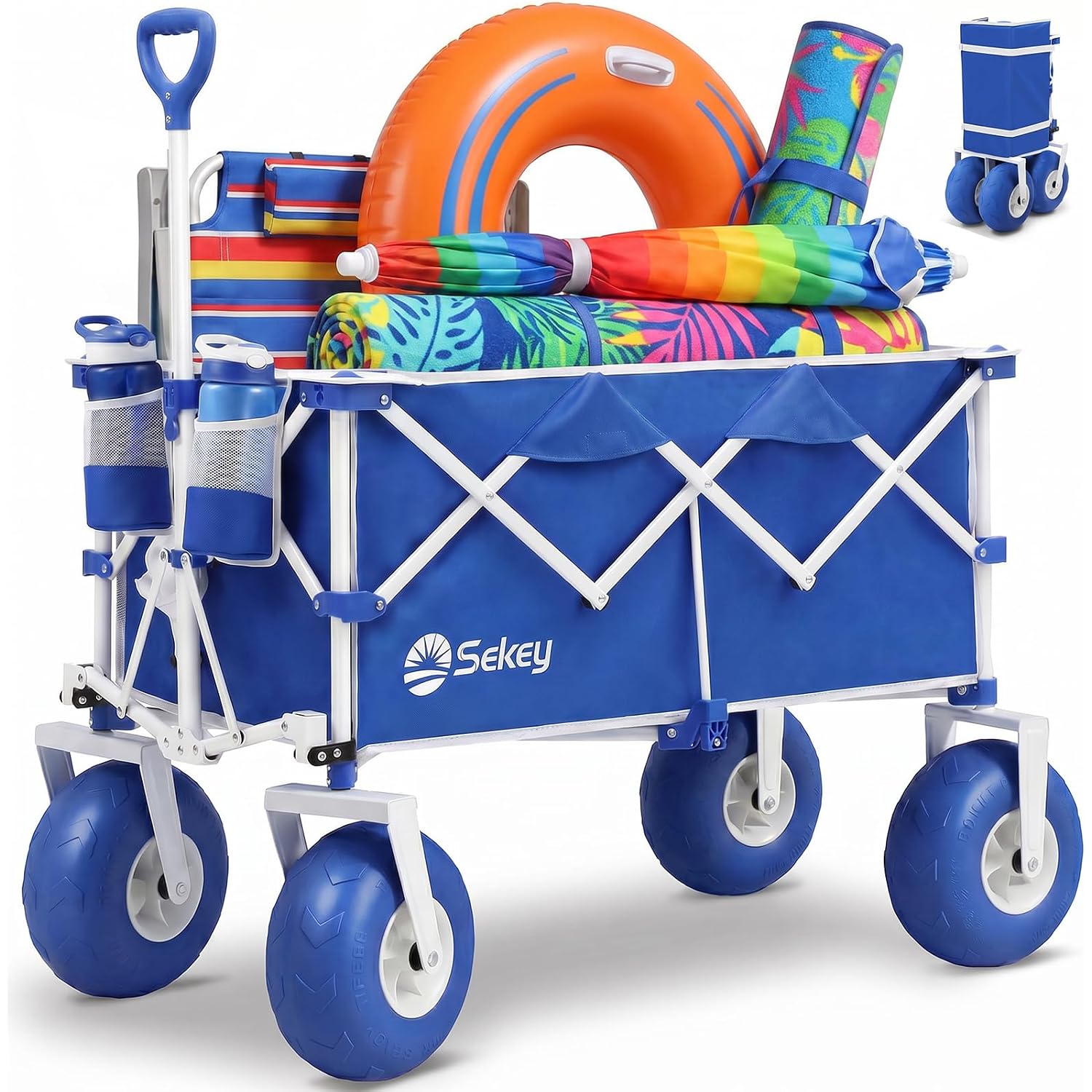 Sekey Heavy Duty Beach Wagon With 9" Big Sand-Proof Wheels – 600Lb Capacity, 200L Oversized Foldable Cart | Adjustable Handle & All-Terrain Tires For Sand, Camping