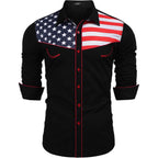 Coofandy Men'S American Flag Button Down Shirts Western Cowboy Shirt Slim Fit Patriotic Long Sleeve Shirt