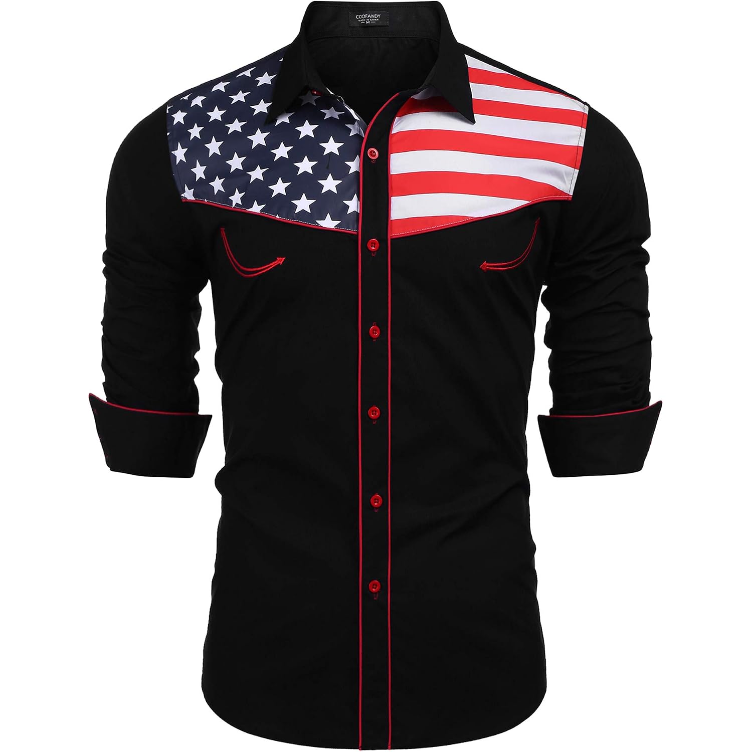 Coofandy Men'S American Flag Button Down Shirts Western Cowboy Shirt Slim Fit Patriotic Long Sleeve Shirt