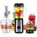 Sangcon Blenders For Kitchen, 5-In-1 Food Processor Combo For Smoothies Set | Bpa-Free 47Oz Pitcher, 2.5-Cup Bowl, 18/11Oz Cups, 3 Blades; Housewives Prep Shakes, Meat, Sauces, Salsa, Coffee, Dry Spices