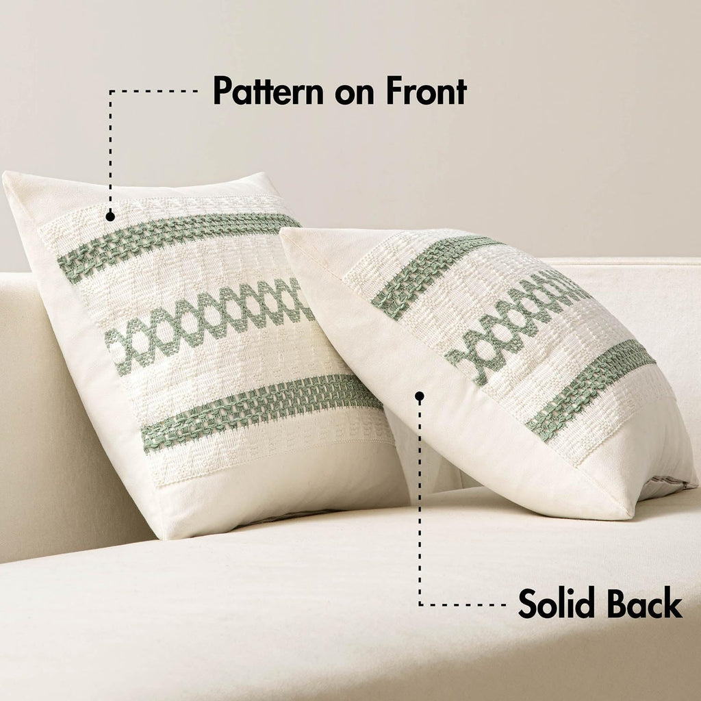 Miulee Set Of 2 Sage Green Boho Decorative Pillow Covers 18X18 Inch | Farmhouse Couch Throw Pillows Modern Summer Cotton Cushion Covers Macrame Woven Spring Decor For Bed Sofa Chair
