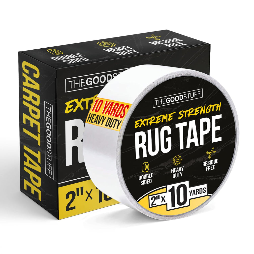 The Good Stuff Double Sided Carpet Tape [2"x10yd] - Heavy-Duty Rug Gripper Tape - Strong Non-Slip Rug Tape for carpet, hardwood floors, Vinyl, Area Rugs, Tiles, and Concrete - No Residue, Easy Removal