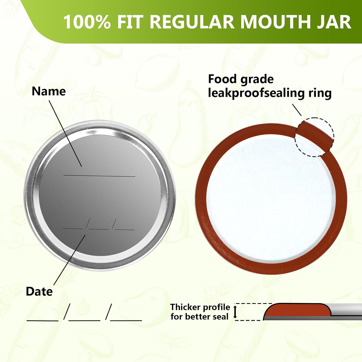 Canning Lids And Rings Regular Mouth, 24Pcs Split Type Metal Mason Jar Lids With Bands For Regular Mouth Ball, Kerr Jars - Food Grade With Silicone Airtight Seal Small Canning Lids (70Mm)