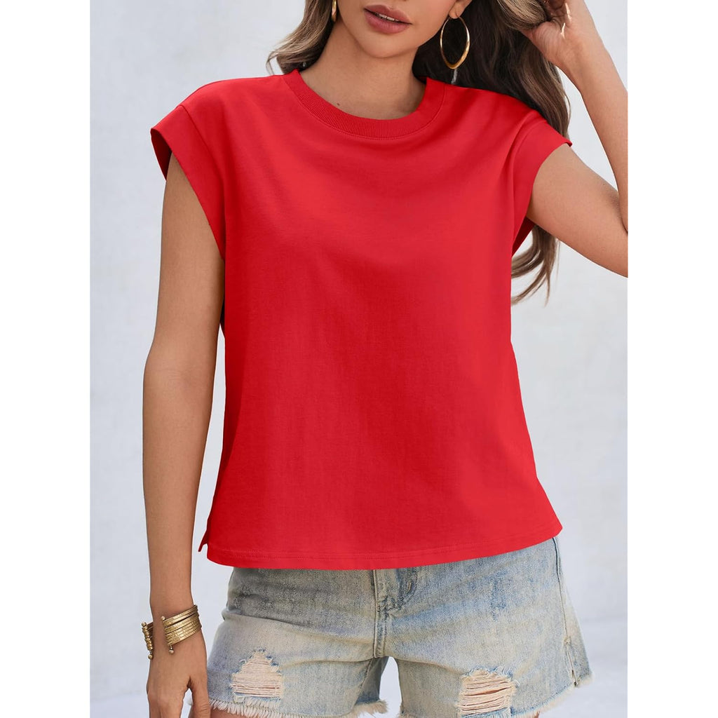 Cicy Bell Womens Cap Sleeve Tops Summer Casual Cotton T Shirts Loose Fit Crew Neck Basic Tee