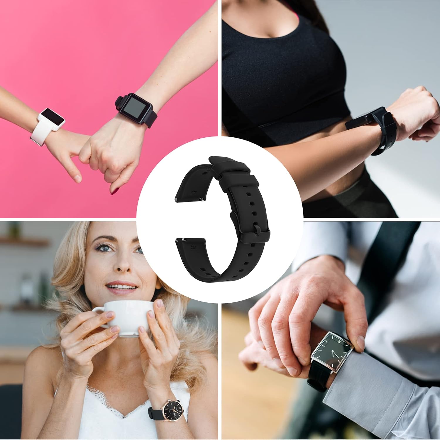 Tiesome Silicone Watch Bands, Quick Release Waterproof Soft Rubber Replacement Straps With Silver Plated Stainless Steel Buckle Compatible With Sport Watch For Men Women