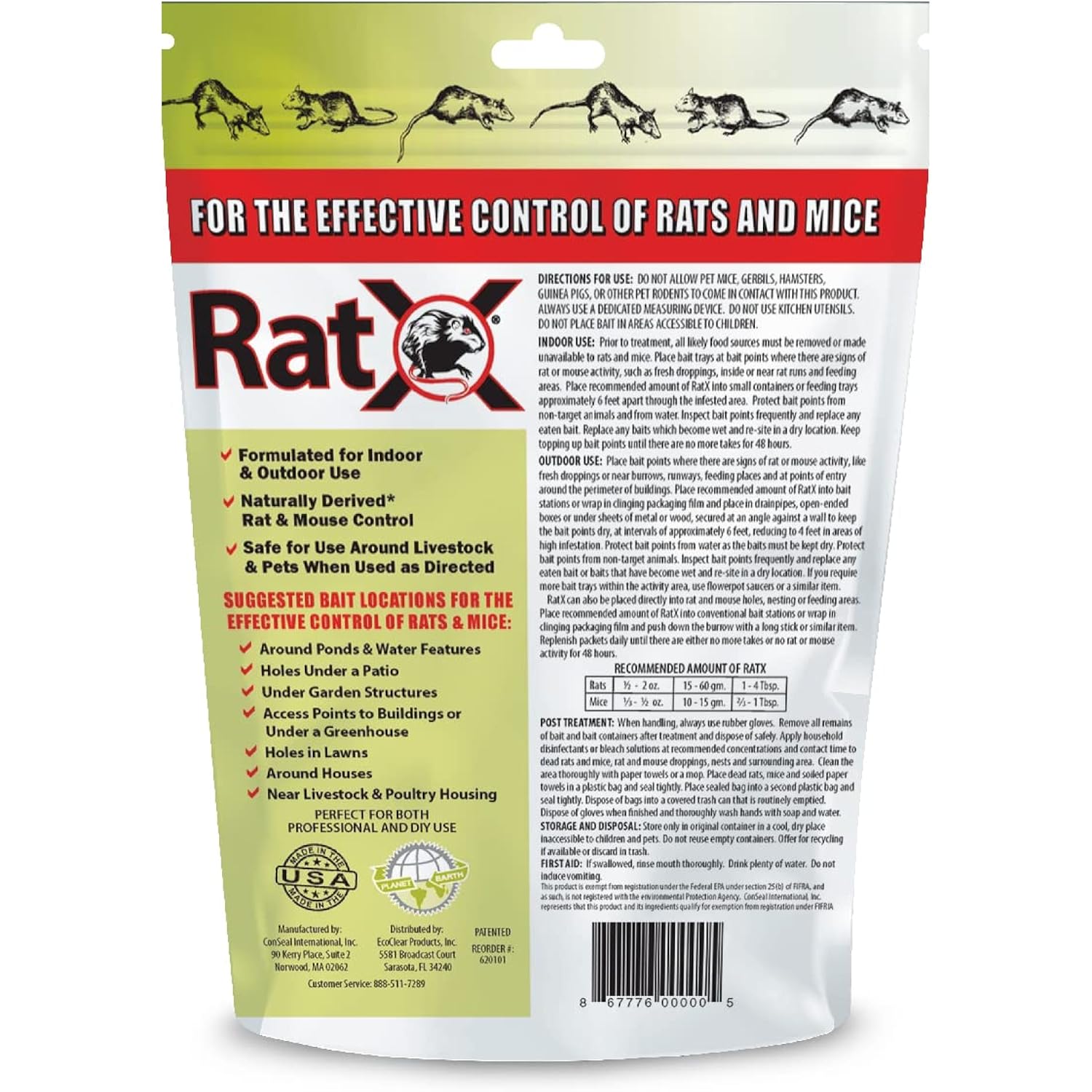 Ratx Rodent Control Bait Pellets For Rats & Mice – Poison Free, Pet Safe Indoor & Outdoor Use Pellets 18 Oz. Bag