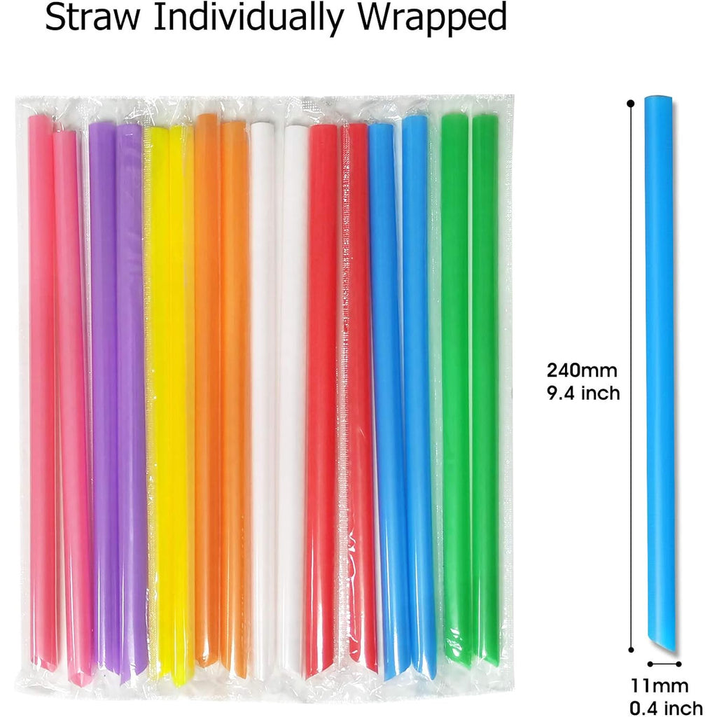 100 Pcs Jumbo Smoothie Straws Boba Straws,Individually Wrapped Multi Colors Disposable Plastic Large Wide-Mouthed Milkshake Bubble Tea Drinking Straw(0.43" Diameter And 9.45" Long)