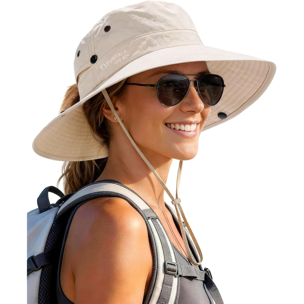 FURTALK Sun Hats for Women with Ponytail Hole Wide Brim Beach Bucket Hat UPF 50+ Fishing Hiking Outdoor Hats