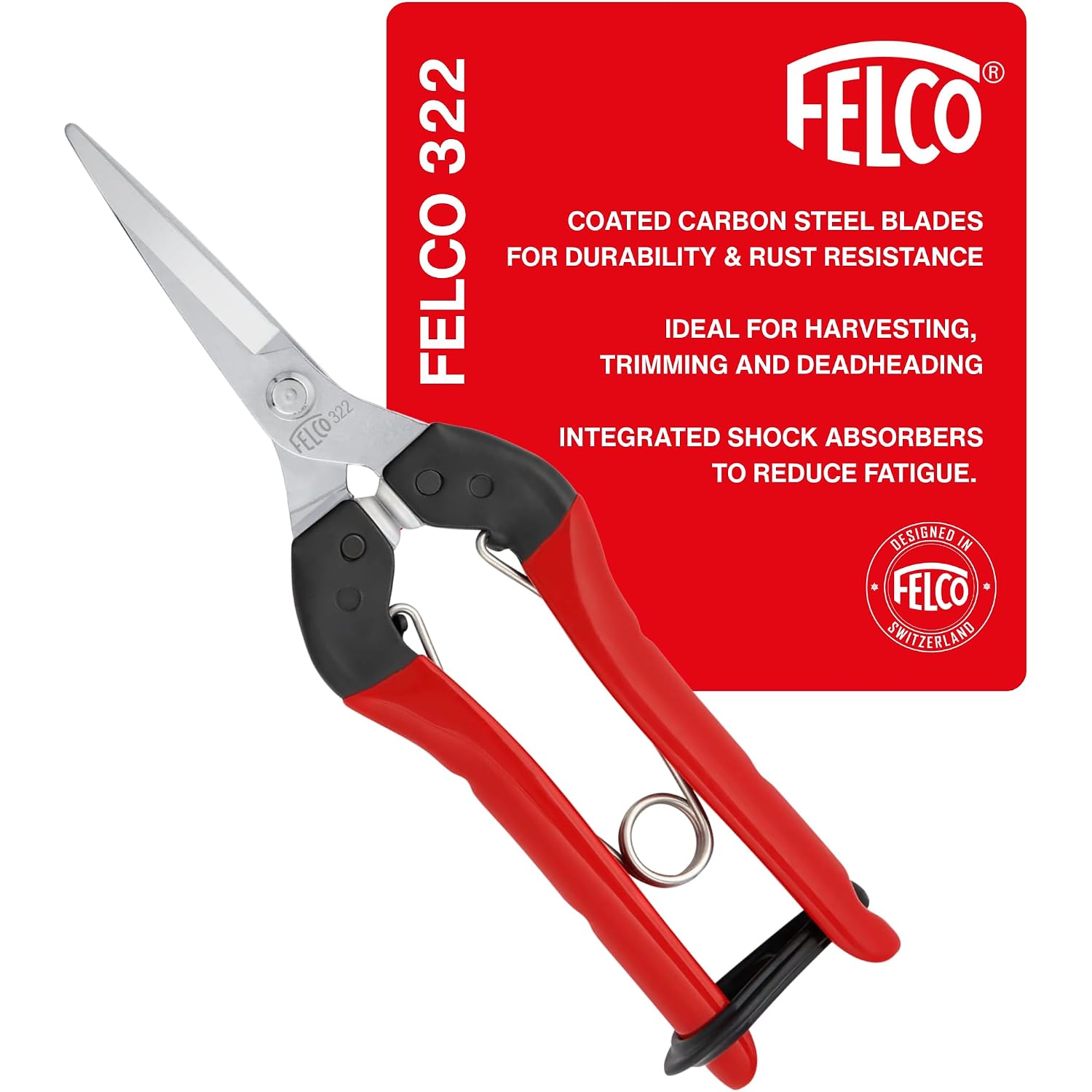 Felco F322 Pruning Snips – 9.84" Garden Clippers With Curved Blade & Rounded Tip | Pruning Shears For Gardening | Garden Snips And Pruners With Carbon Steel Blade, Sap Groove
