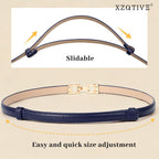 XZQTIVE Women's Thin Leather Belt – Adjustable Casual Office Belt for Dresses Jeans Pants – Gold Buckle, Multi-Color