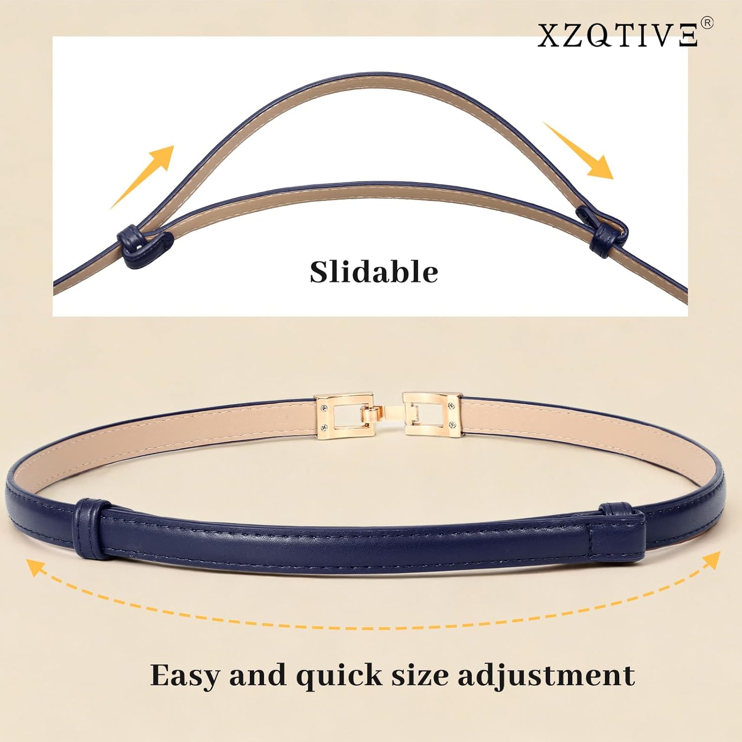 XZQTIVE Women's Thin Leather Belt – Adjustable Casual Office Belt for Dresses Jeans Pants – Gold Buckle, Multi-Color