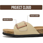 Project Cloud 100% Genuine Leather Sandals Women Dressy Beach Essentials Slides For Women Footwear - Lightweight With Memory Foam Insole Sandals For Women 2026 - Womens Slides