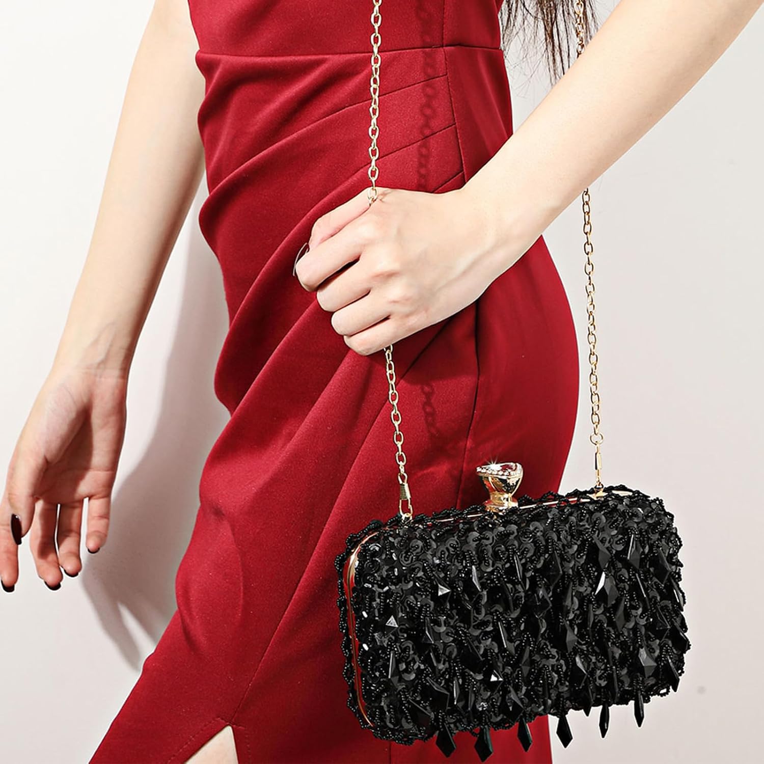 Romanticdesign Women Bling Evening Bag Fashion Embroidered Beaded Sequin Clutch Cocktail Wedding Party Purse