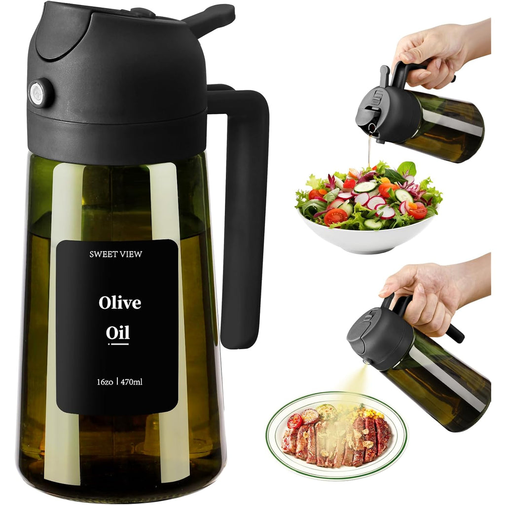 Sweet View Olive Oil Sprayer For Cooking 16Oz/470Ml | Glass Light-Proof Oil Pourer For Kitchen With Stickers For Air Fryer, Cooking, Salad, Bbq With Stickers