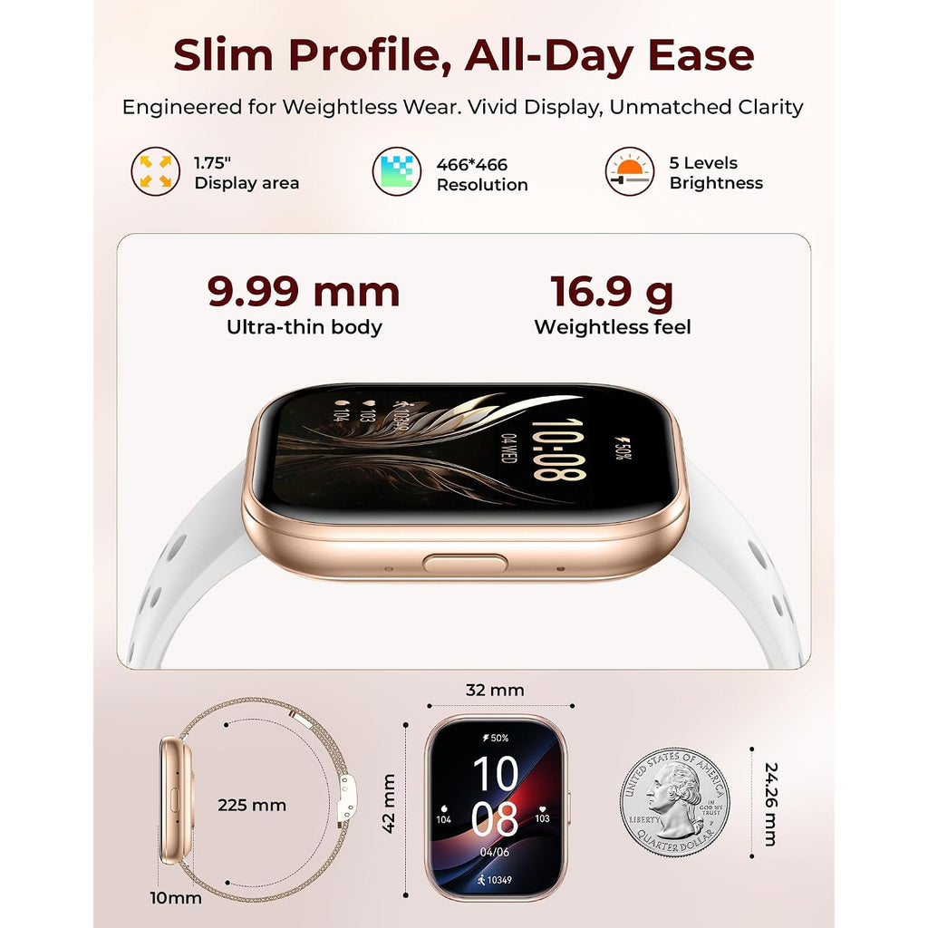 Iaret Smart Watch For Women, 4 Bands & Charm Gift Set, 1.75" Hd Fitness Tracker With Bluetooth Calls, Heart Rate Spo2 Sleep Monitor, 120+ Sports Modes, Compatible With Android Iphone (Rose Gold)