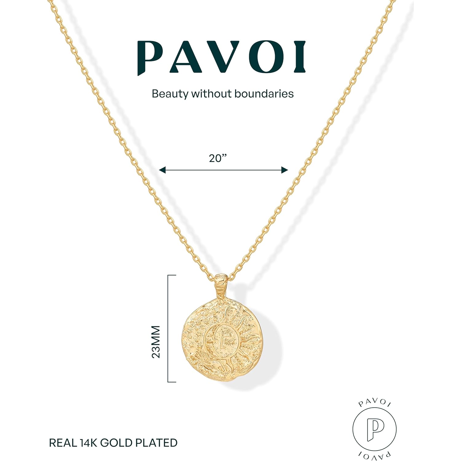 PAVOI 14K Gold Plated Engraved Coin Pendant Necklaces for Women | Byzantine Coin Pendants | Bohemian Necklace