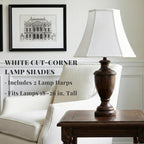 Lamp Shades Set Of 2, Includes Harps, White Medium Lampshades (6.5"X13"X10.8"), Classic Square Cut Corner Fabric Replacement Shade With Spider Fitter For Table Lamps, Classic Home Decor