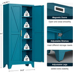 71" Tall Metal Storage Cabinet With 2 Doors And 4 Adjustable Shelves, 5-Tier Kitchen Pantry Storage Cabinet For Kitchen, Living Room, Dining Room And Office, Blue