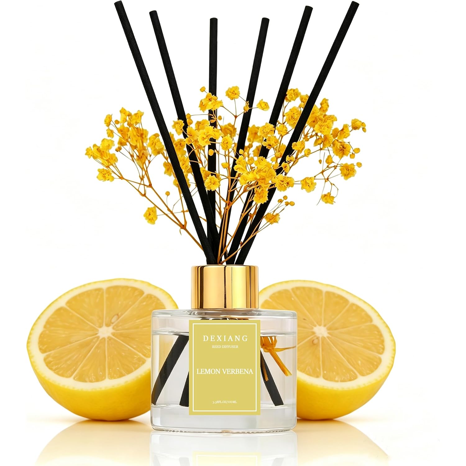 Reed Diffuser Set,3.38 Fl Oz (100 Ml) - Lemon Verbena Oil Diffusers With 6 Reed Sticks For Bathroom Shelf Decor