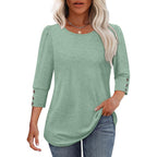 Ofeefan Womens Tops 3/4 Sleeve With Buttons Dressy Casual Blouses Summer Outfits Beach Vacation Plus Size Spring Clothes