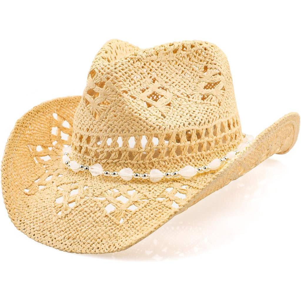 Cowboy Hat,Cowgirl Hat,Cowboy Hats For Women/Mens/Straw Wide With Shapeable Brim Cowboy Hat For Womens/White/Black.