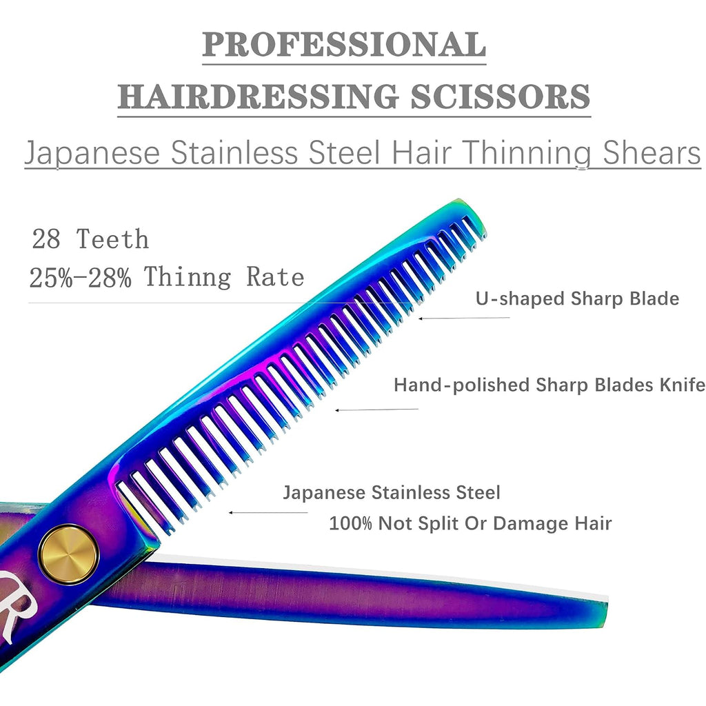 Professional Hair Cutting Shears Set,6 Inch Barber Hair Cutting Scissors Kit,Hairdressing Thinning Shears For Hair Cutting,Sharp Blades Haircut Scissors Kit For Women/Men/Kids (Rainbow) (Rainbow)