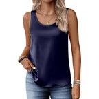 Silk Satin Tank Tops for Women Scoop Neck Sleeveless Camisole Tops 2026 Summer Basic Blouses