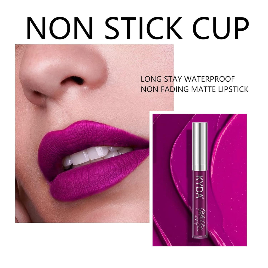 KYDA 10 Colors Matte Metallic Lip Gloss Set, Green Lipstick Metallic Lipstick Set, Non-Stick Cup Long Wear Lip Glaze, High Pigmented Lipstick Cosmetic Gift Kit for Glossy and Full Matte Lip Gloss