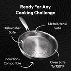Plateful Titanium Pan For Cooking 12" - Pure, No Coating Non-Stick Titanium Cookware, Frying Pans, Hammered Pan, Safe For Oven, Induction & Cooktops Up To 750°F, Includes Lid