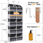 Heavy Duty Over The Door Organizer 5 Tiers, Extra Large Behind Door Storage Of 10 Big Front & 10 Mesh Pockets, 80Lb Weight Capacity, Hanging Doors Storage Organizer For Closet Bedroom Nursery, Grey
