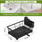 Kmiectse Dish Drying Rack - Space-Saving Small Dish Rack for Kitchen Counter, Rust-Resistant Kitchen Drying Rack, Compact Dish Drainer Organizer with Utensil Holder for Home Kitchen, Black