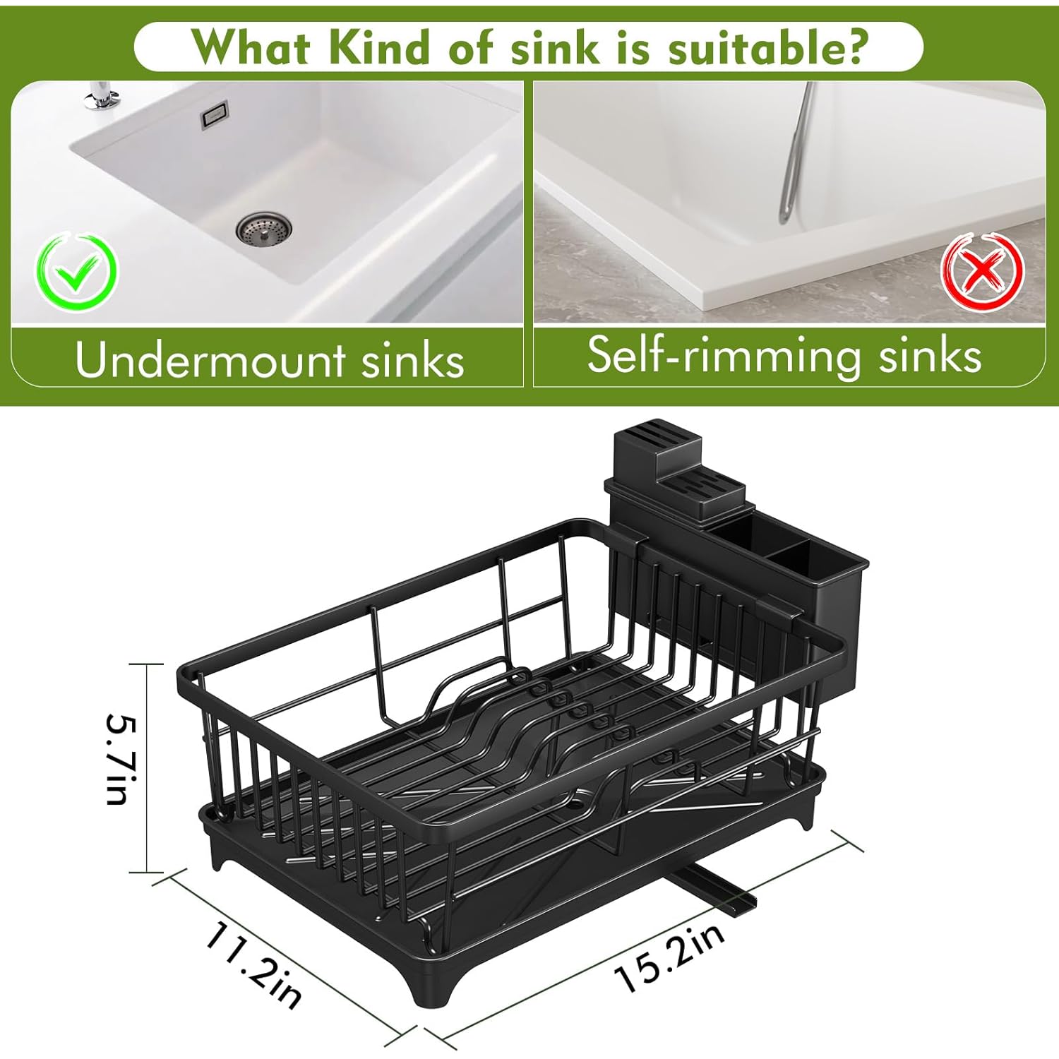Kmiectse Dish Drying Rack - Space-Saving Small Dish Rack for Kitchen Counter, Rust-Resistant Kitchen Drying Rack, Compact Dish Drainer Organizer with Utensil Holder for Home Kitchen, Black