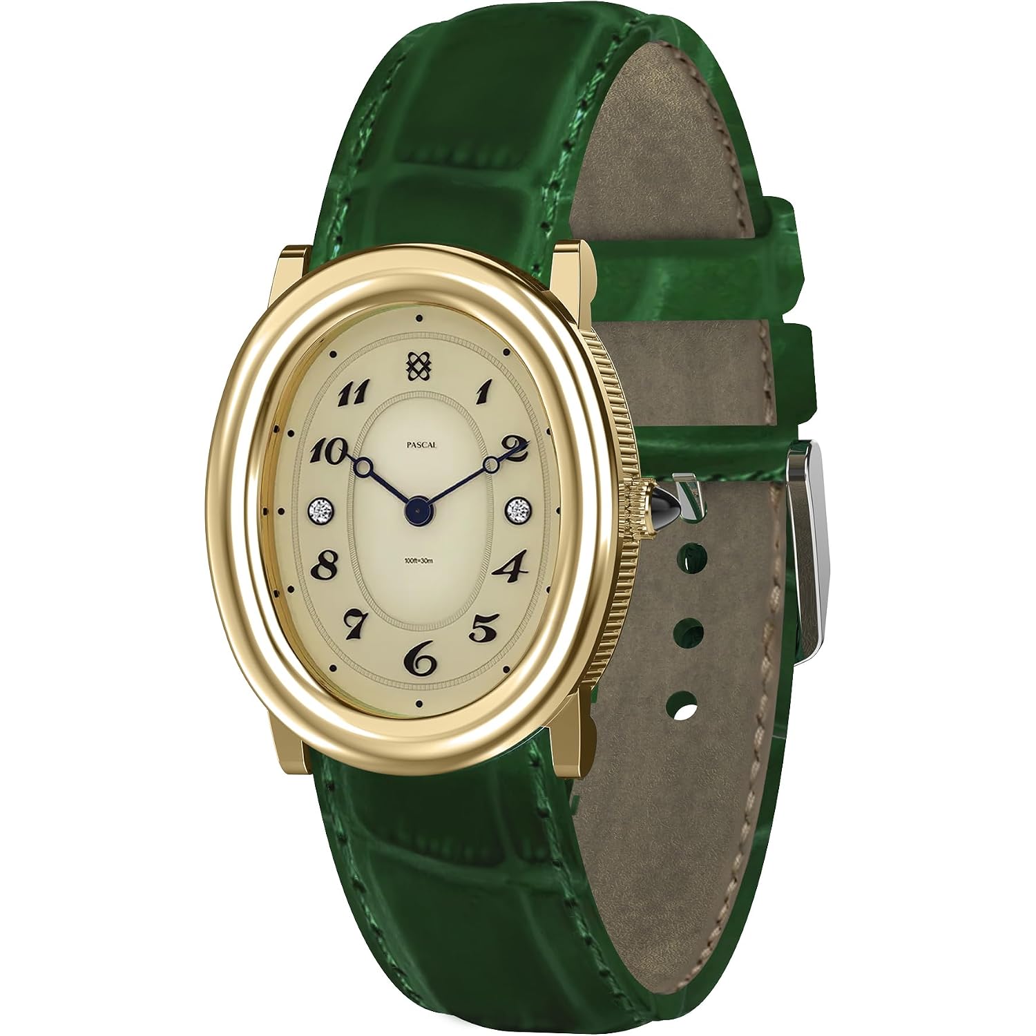 Pascal Women’S Oval Bubble Diamond Watch, Swiss Ronda Quartz Movement, Sapphire Crystal, Lab-Grown Diamond Markers, Vintage Luxury Ladies Dress Watch With Leather Strap, 3Atm Waterproof (Gift For Her)
