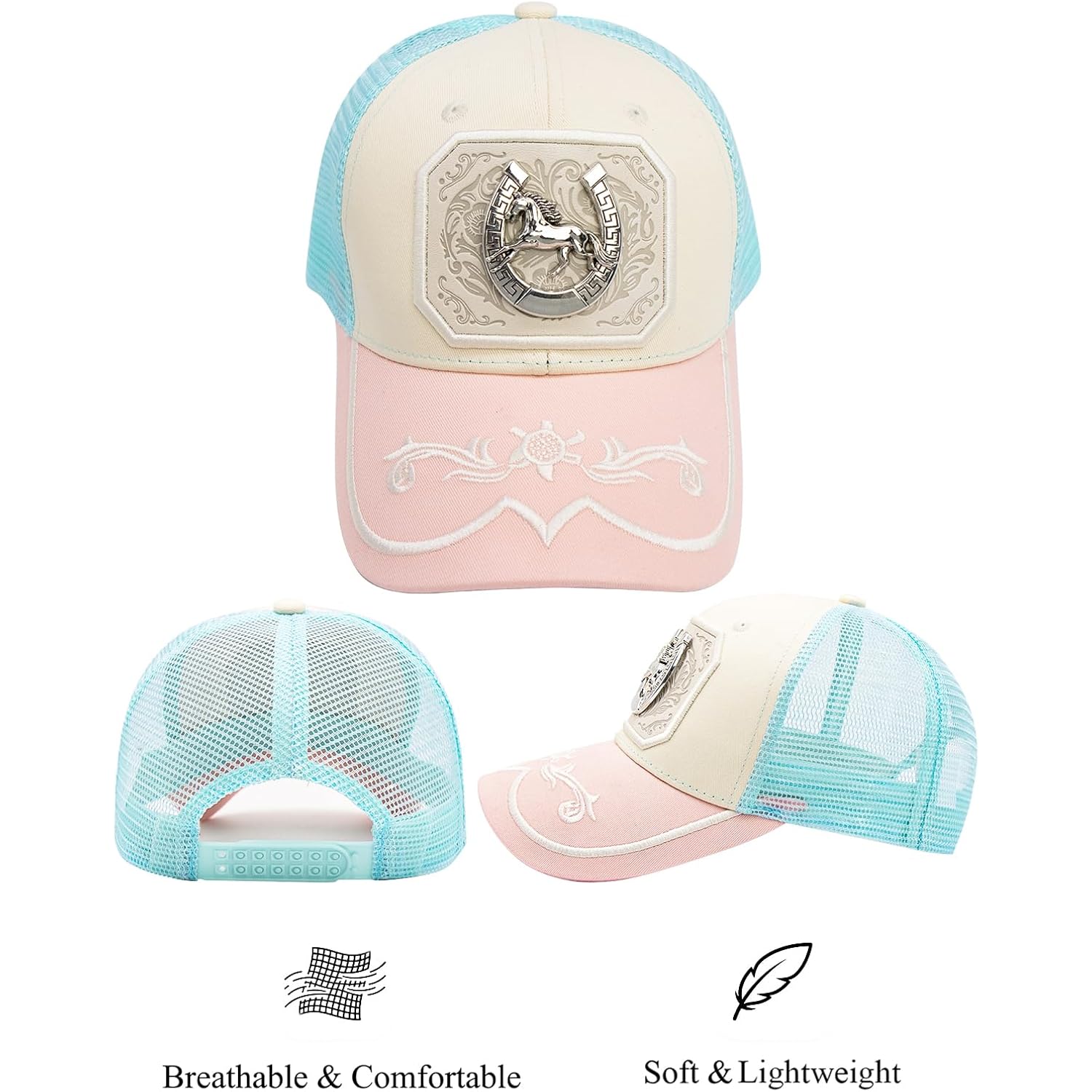 TOPACC Cowboy Trucker Hat for Women Cowgirl Western Country Hat Cute Baseball Cap for Rodeo Outfit B Pink