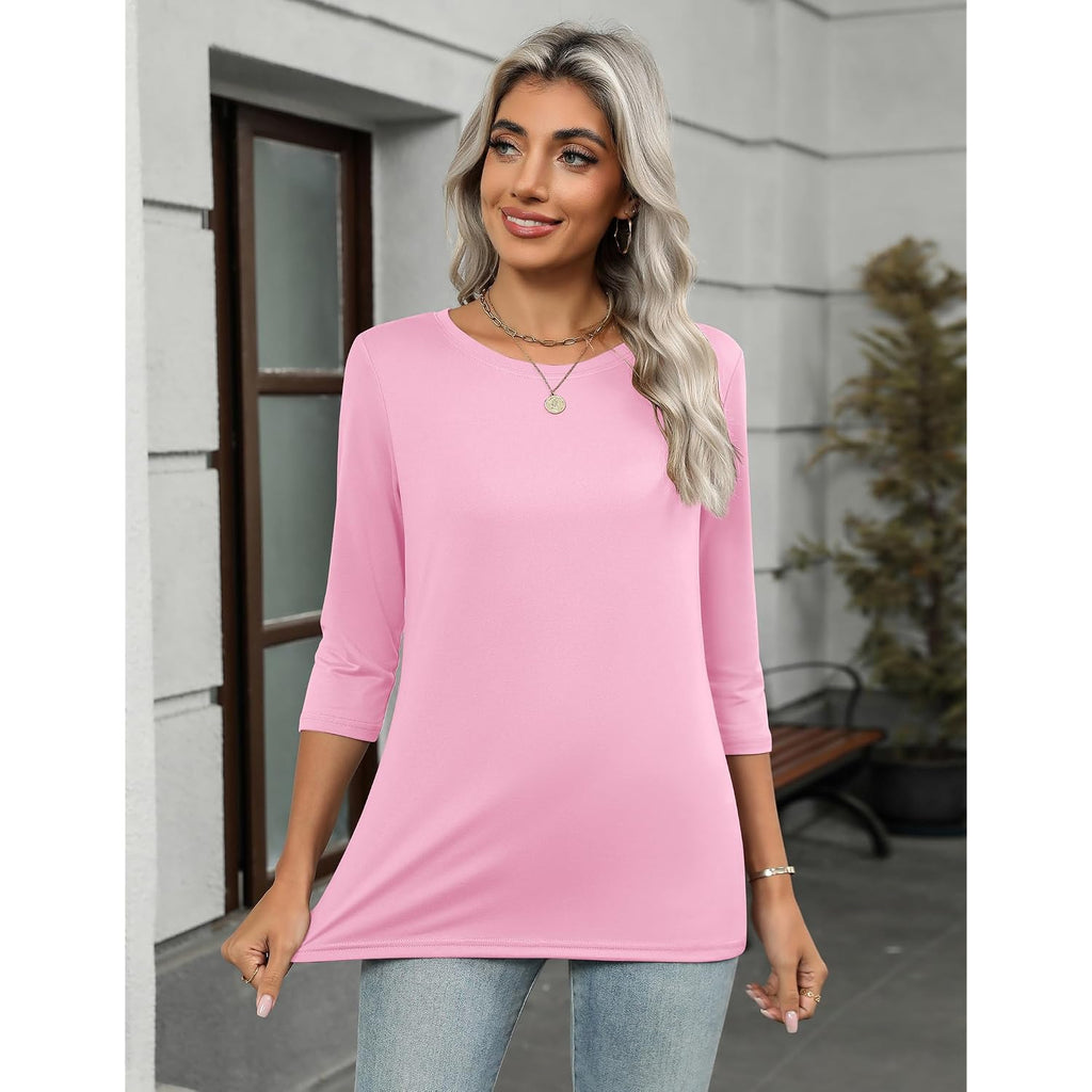 Zeagoo Women Tops 3 Pack 3/4 Sleeve Crewneck Cute Basics Tees Casual Fashion Summer Spring T Shirts Business Work Tee Top