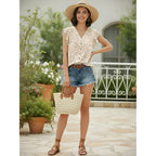 Womens Tops Dressy Casual Summer Floral V Neck T-Shirts Ruffle Short Sleeve Tunic Blouses