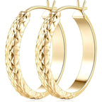 AIGAMIT 14K Gold Hoop Earrings for Women Gold Earrings for Women Trendy 14k Gold Hoop Earring for Women Hoops Unique Pattern Womens Hoops Earring 25mm