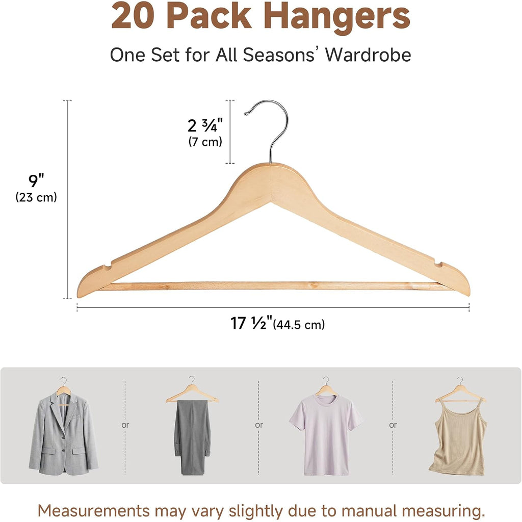 Storageworks Wooden Coat Hangers, 20 Pack Heavy Duty Clothes Hanger, Wood
