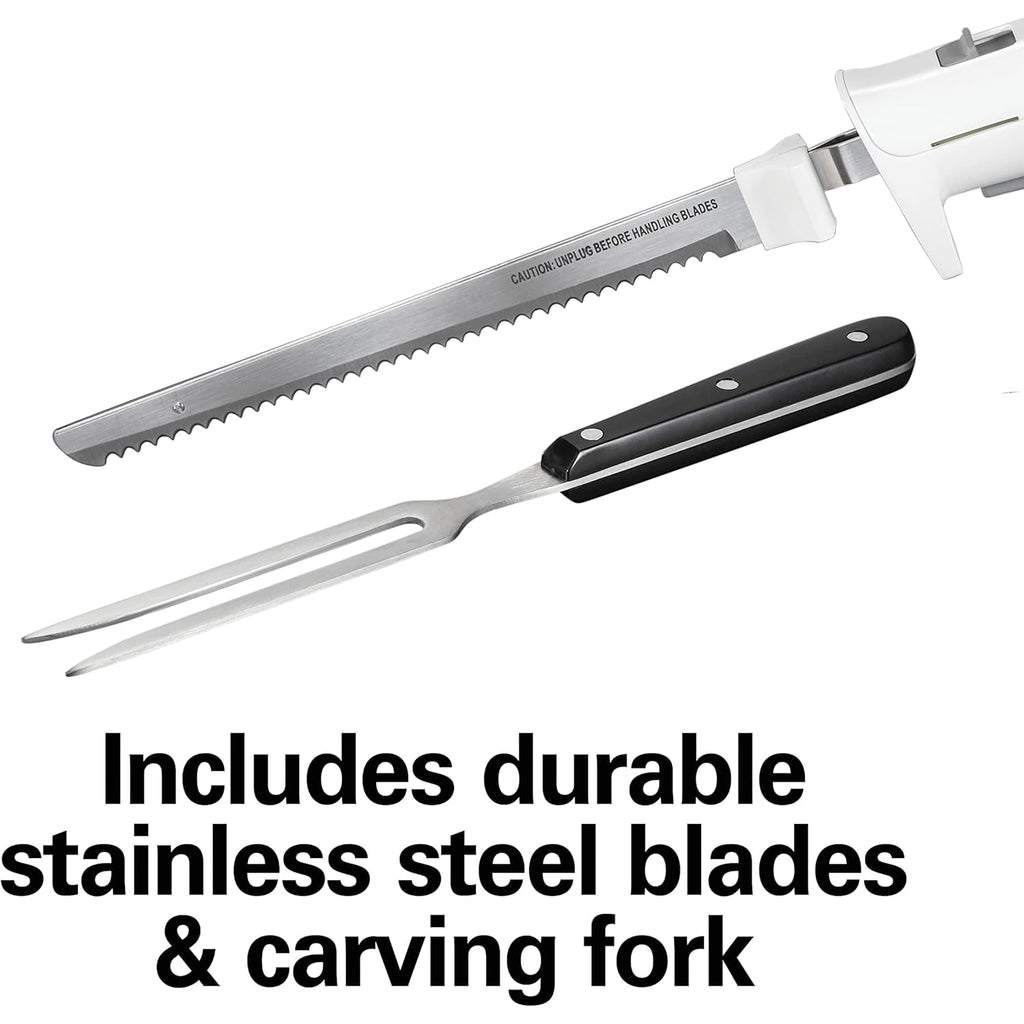 Hamilton Beach Electric Knife Set for Carving Meats, Poultry, Bread, Crafting Foam & More, Reciprocating Serrated Stainless Steel Blades, Ergonomic Design Storage Case + Fork Included, 5 Foot Cord